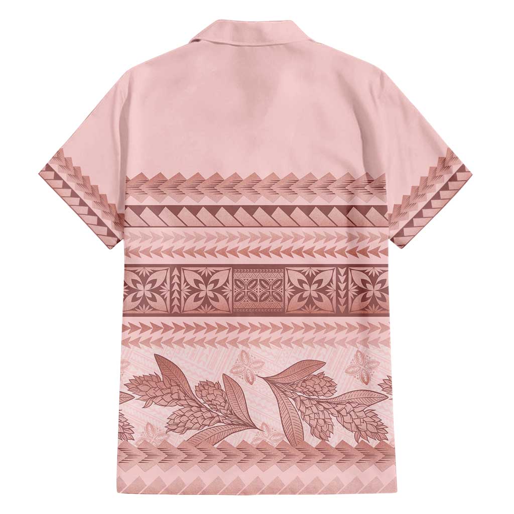 Pastel Pink Samoa Siapo Teuila Flowers Family Matching Off Shoulder Short Dress and Hawaiian Shirt LT14 - Polynesian Pride