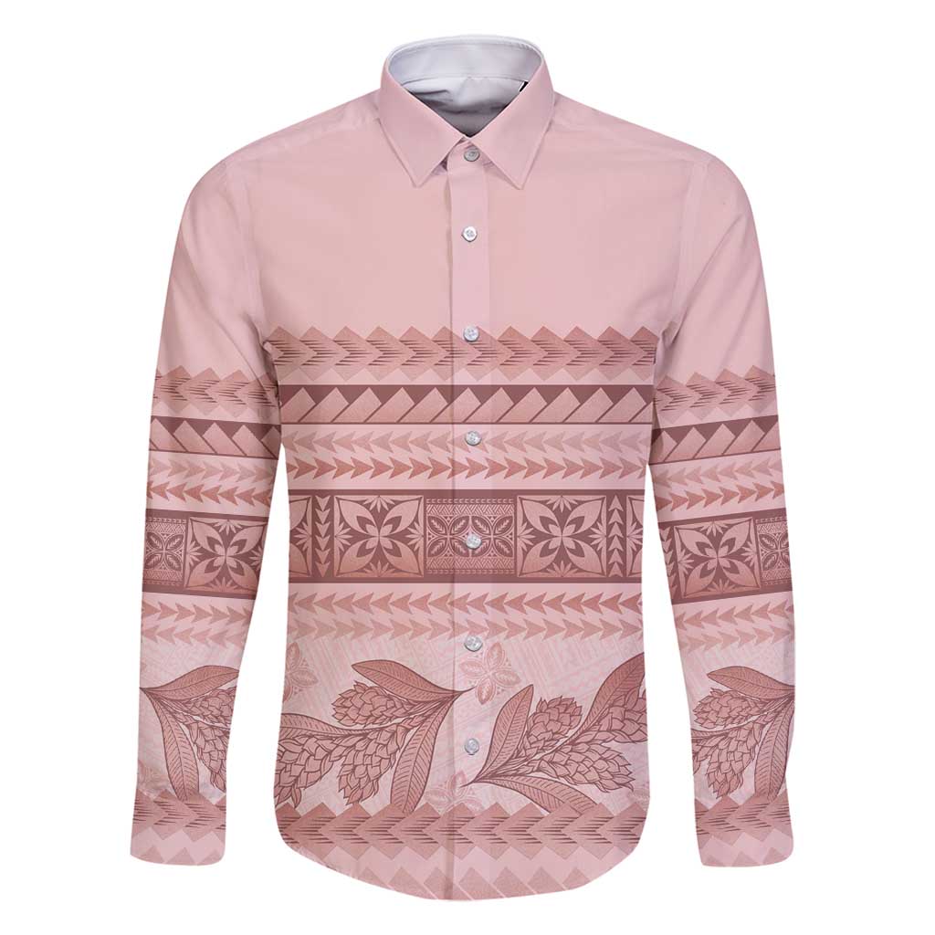 Pastel Pink Samoa Siapo Teuila Flowers Family Matching Off Shoulder Short Dress and Hawaiian Shirt LT14 Dad's Shirt - Long Sleeve Pastel Pink - Polynesian Pride