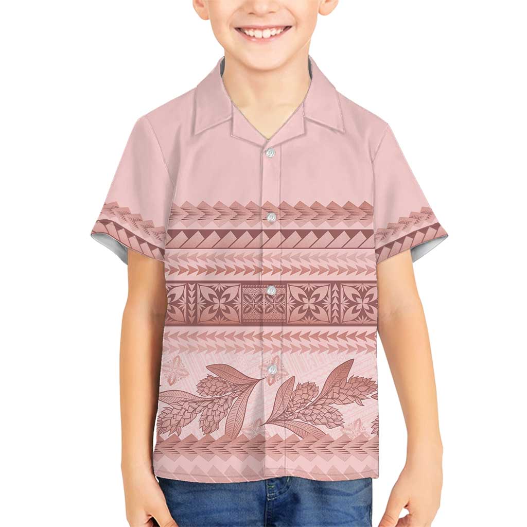 Pastel Pink Samoa Siapo Teuila Flowers Family Matching Puletasi and Hawaiian Shirt - Polynesian Pride