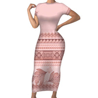 Pastel Pink Samoa Siapo Teuila Flowers Family Matching Short Sleeve Bodycon Dress and Hawaiian Shirt - Polynesian Pride