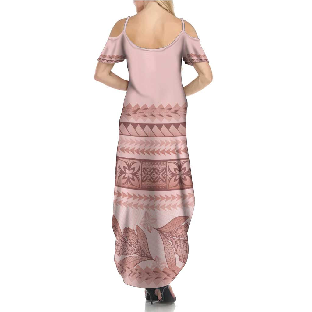 Pastel Pink Samoa Siapo Teuila Flowers Family Matching Summer Maxi Dress and Hawaiian Shirt - Polynesian Pride