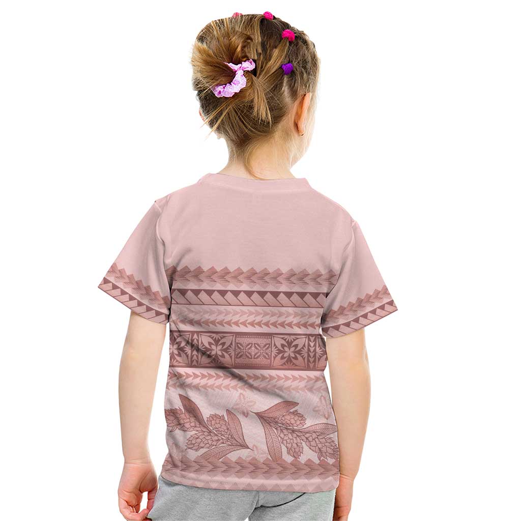 Pastel Pink Samoa Siapo Teuila Flowers Kid T Shirt - Polynesian Pride