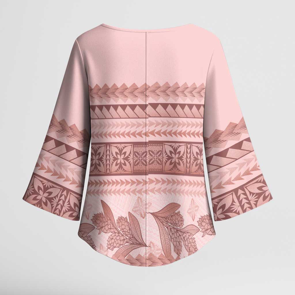 Pastel Pink Samoa Siapo Teuila Flowers Kimono Sleeve Blouse - Polynesian Pride