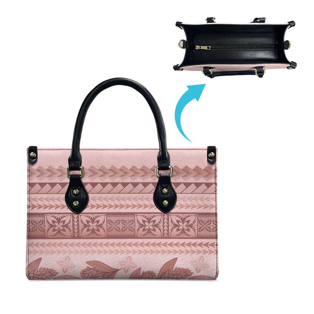 Pastel Pink Samoa Siapo Teuila Flowers Leather Bag - Polynesian Pride