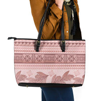 Pastel Pink Samoa Siapo Teuila Flowers Leather Tote Bag LT14 - Polynesian Pride