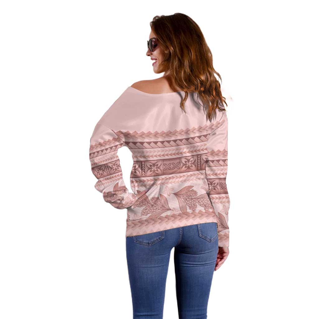 Pastel Pink Samoa Siapo Teuila Flowers Off Shoulder Sweater - Polynesian Pride
