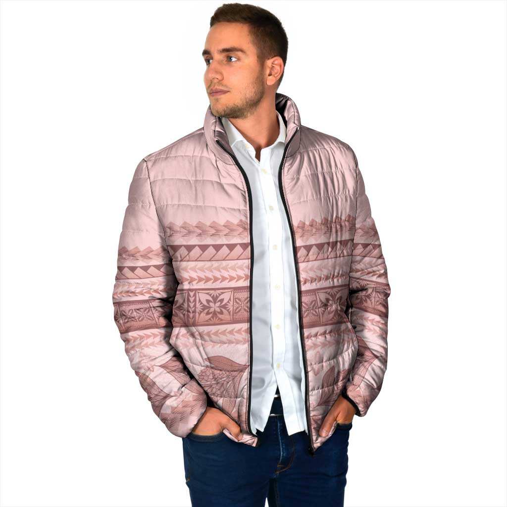 Pastel Pink Samoa Siapo Teuila Flowers Padded Jacket - Polynesian Pride