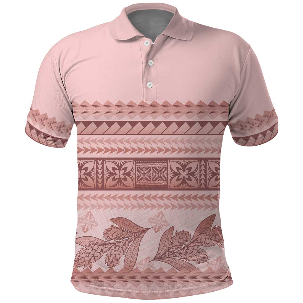 Pastel Pink Samoa Siapo Teuila Flowers Polo Shirt - Polynesian Pride