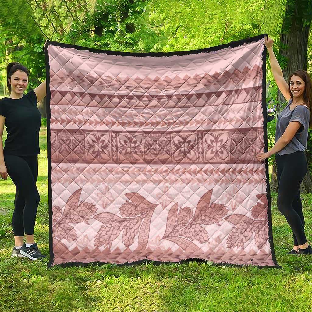 Pastel Pink Samoa Siapo Teuila Flowers Quilt - Polynesian Pride