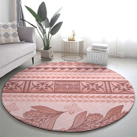Pastel Pink Samoa Siapo Teuila Flowers Round Carpet - Polynesian Pride