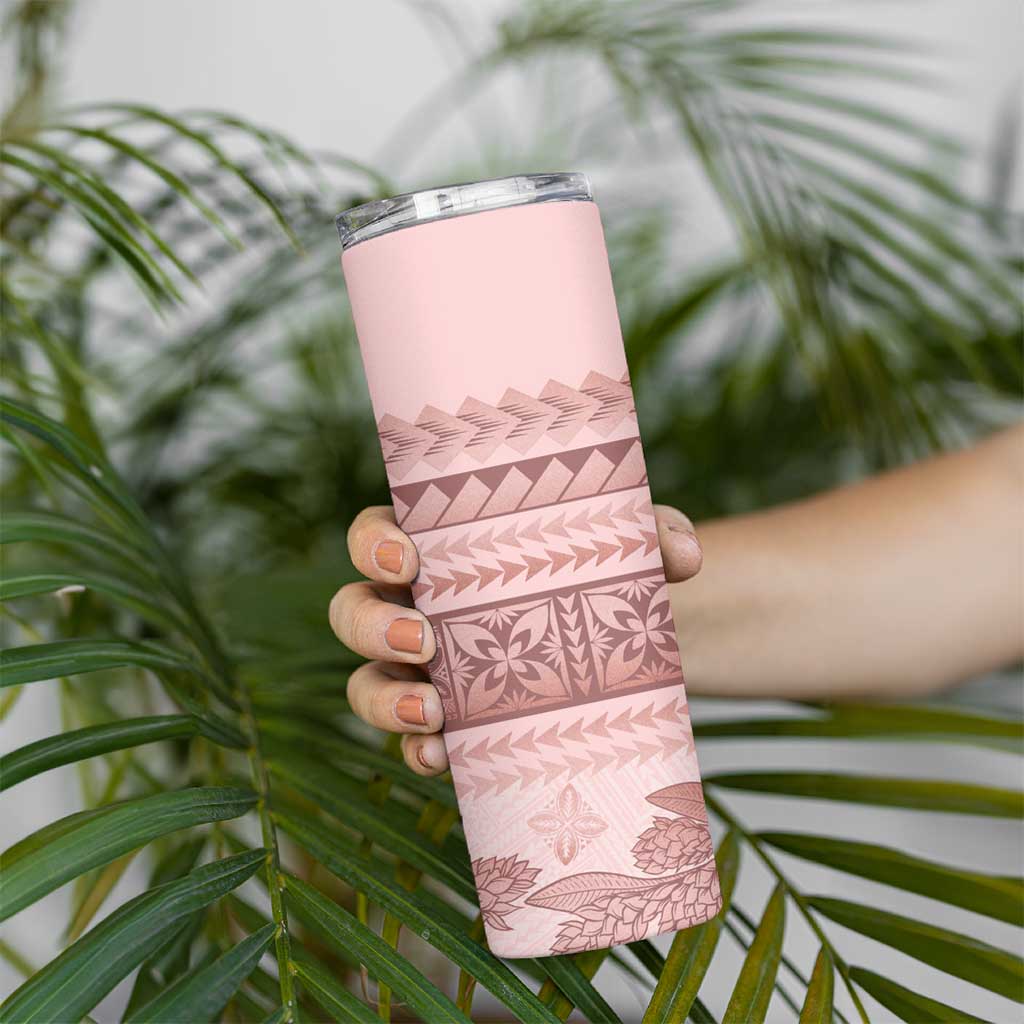 Pastel Pink Samoa Siapo Teuila Flowers Skinny Tumbler - Polynesian Pride