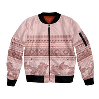 Pastel Pink Samoa Siapo Teuila Flowers Sleeve Zip Bomber Jacket - Polynesian Pride