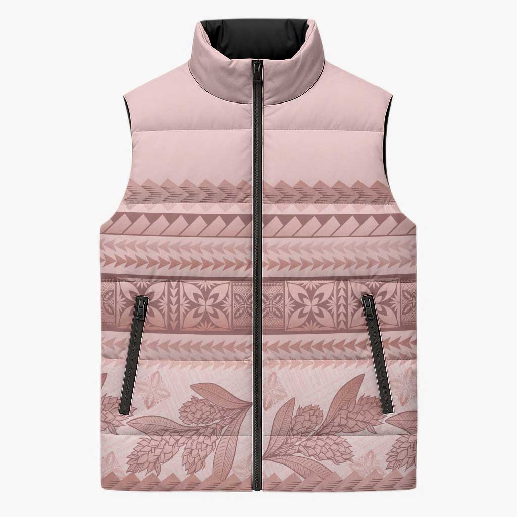 Pastel Pink Samoa Siapo Teuila Flowers Sleeveless Puffer Jacket LT14 Unisex Pastel Pink - Polynesian Pride