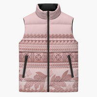 Pastel Pink Samoa Siapo Teuila Flowers Sleeveless Puffer Jacket - Polynesian Pride