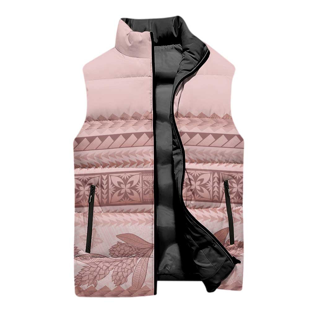Pastel Pink Samoa Siapo Teuila Flowers Sleeveless Puffer Jacket - Polynesian Pride