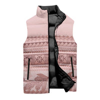Pastel Pink Samoa Siapo Teuila Flowers Sleeveless Puffer Jacket - Polynesian Pride