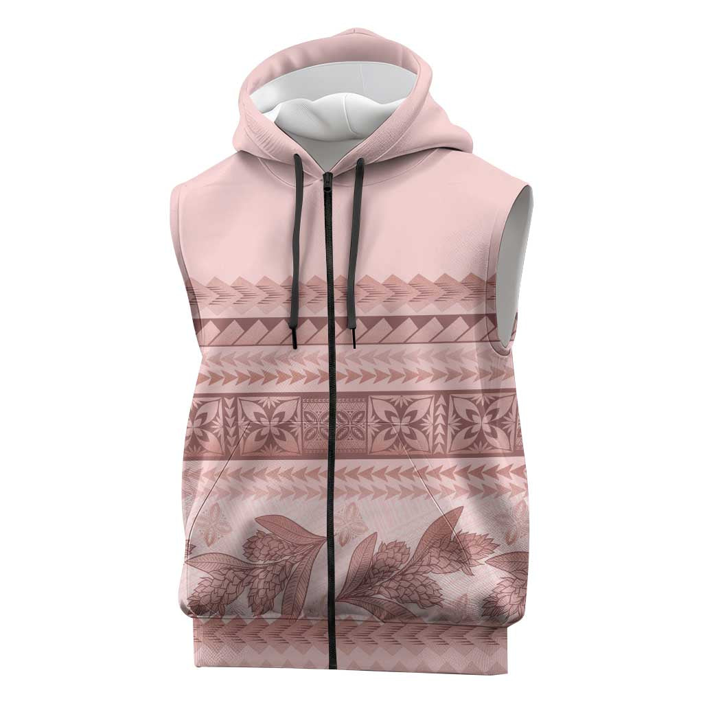 Pastel Pink Samoa Siapo Teuila Flowers Sleeveless Zip Hoodie LT14 Pastel Pink - Polynesian Pride