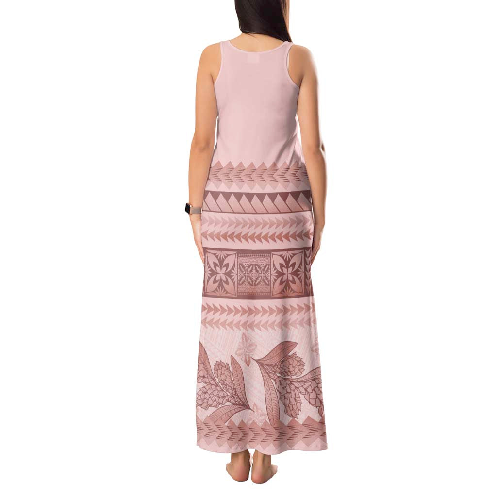 Pastel Pink Samoa Siapo Teuila Flowers Tank Maxi Dress - Polynesian Pride