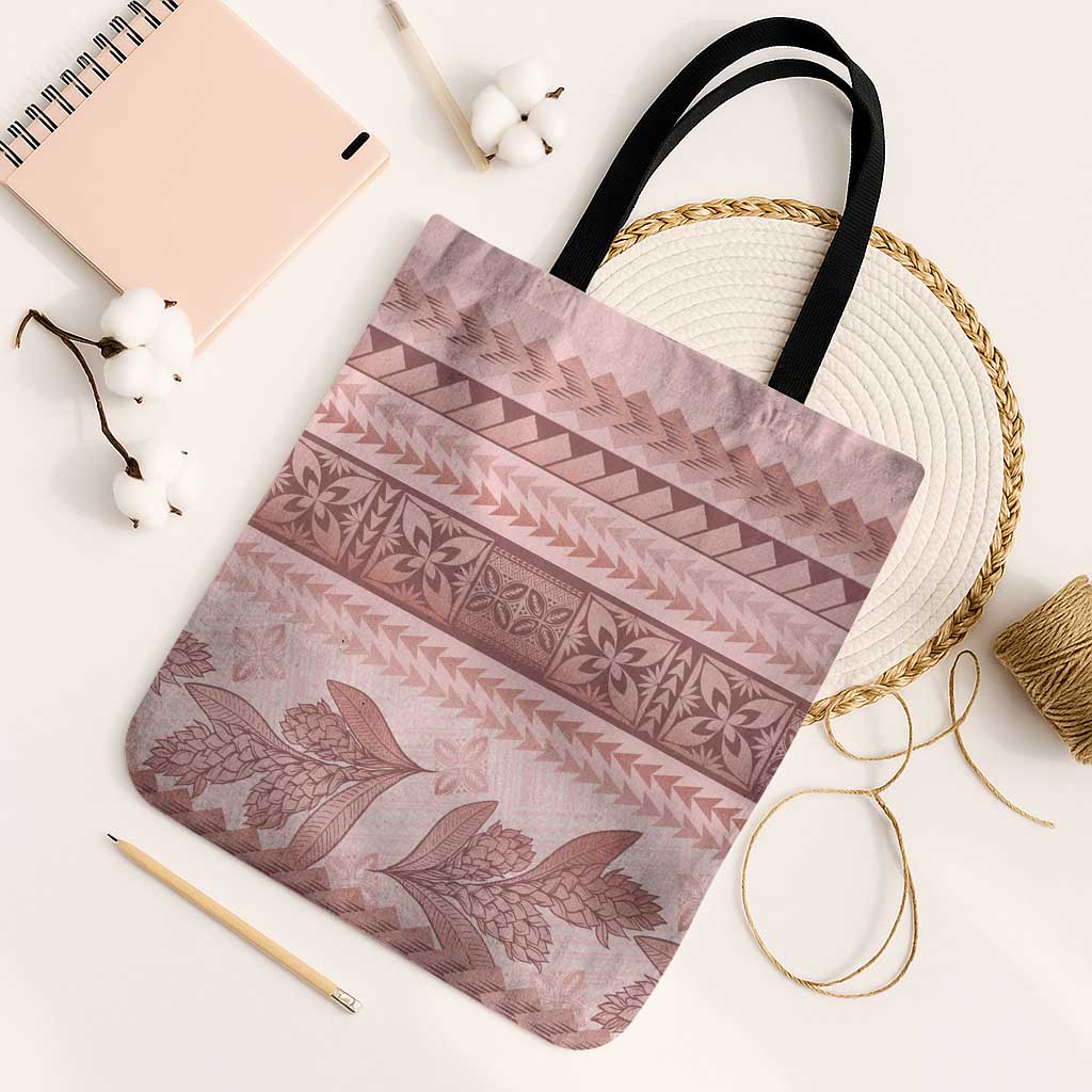 Pastel Pink Samoa Siapo Teuila Flowers Tote Bag LT14 Black Strap One Size Pastel Pink - Polynesian Pride
