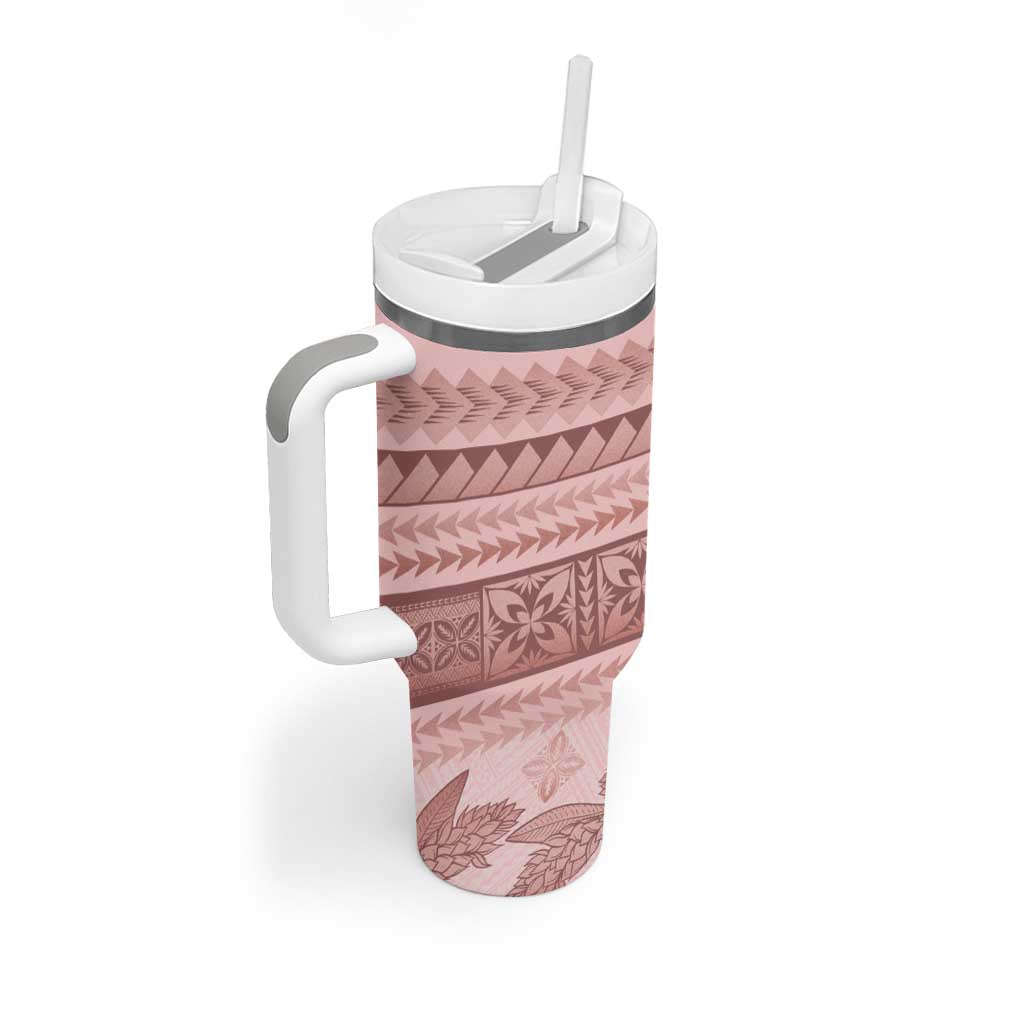 Pastel Pink Samoa Siapo Teuila Flowers Tumbler With Handle - Polynesian Pride