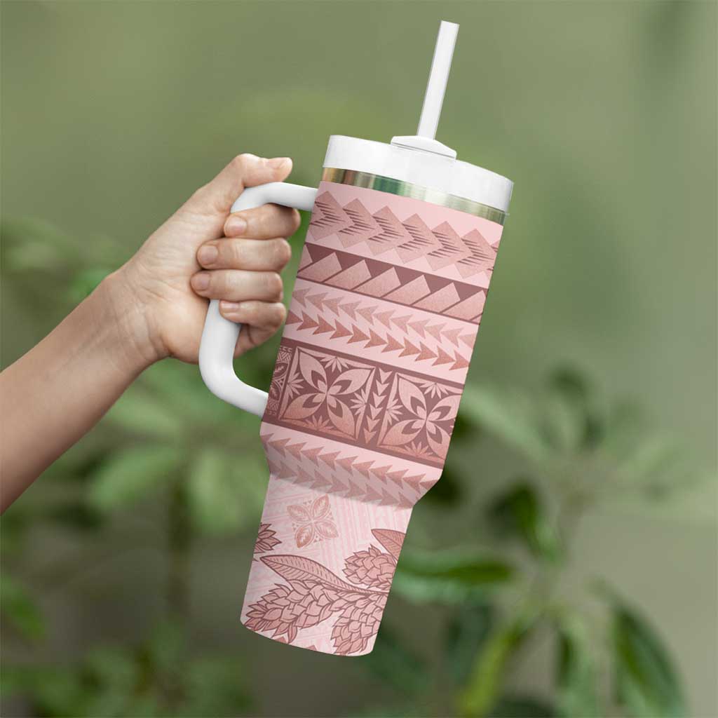 Pastel Pink Samoa Siapo Teuila Flowers Tumbler With Handle - Polynesian Pride