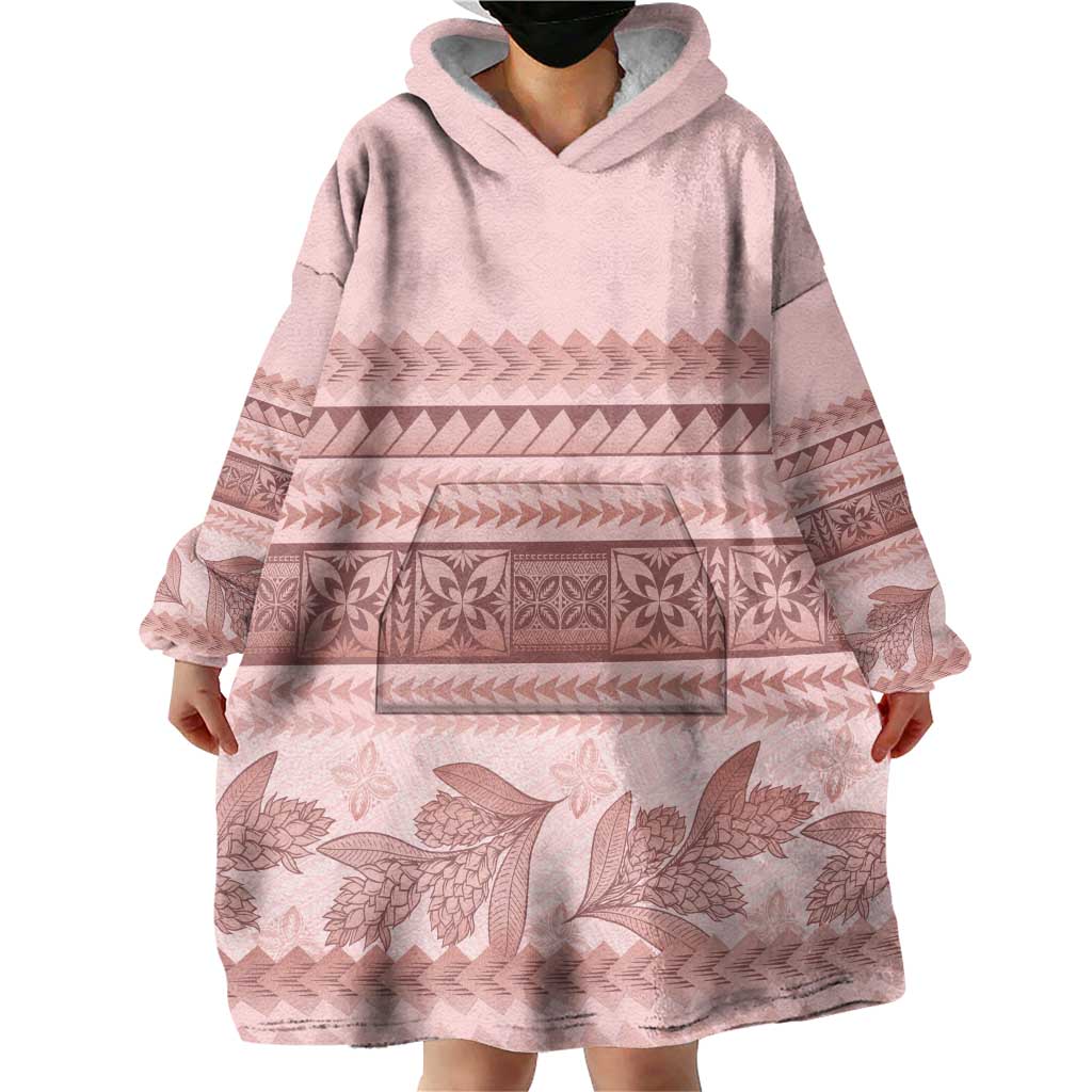 Pastel Pink Samoa Siapo Teuila Flowers Wearable Blanket Hoodie - Polynesian Pride