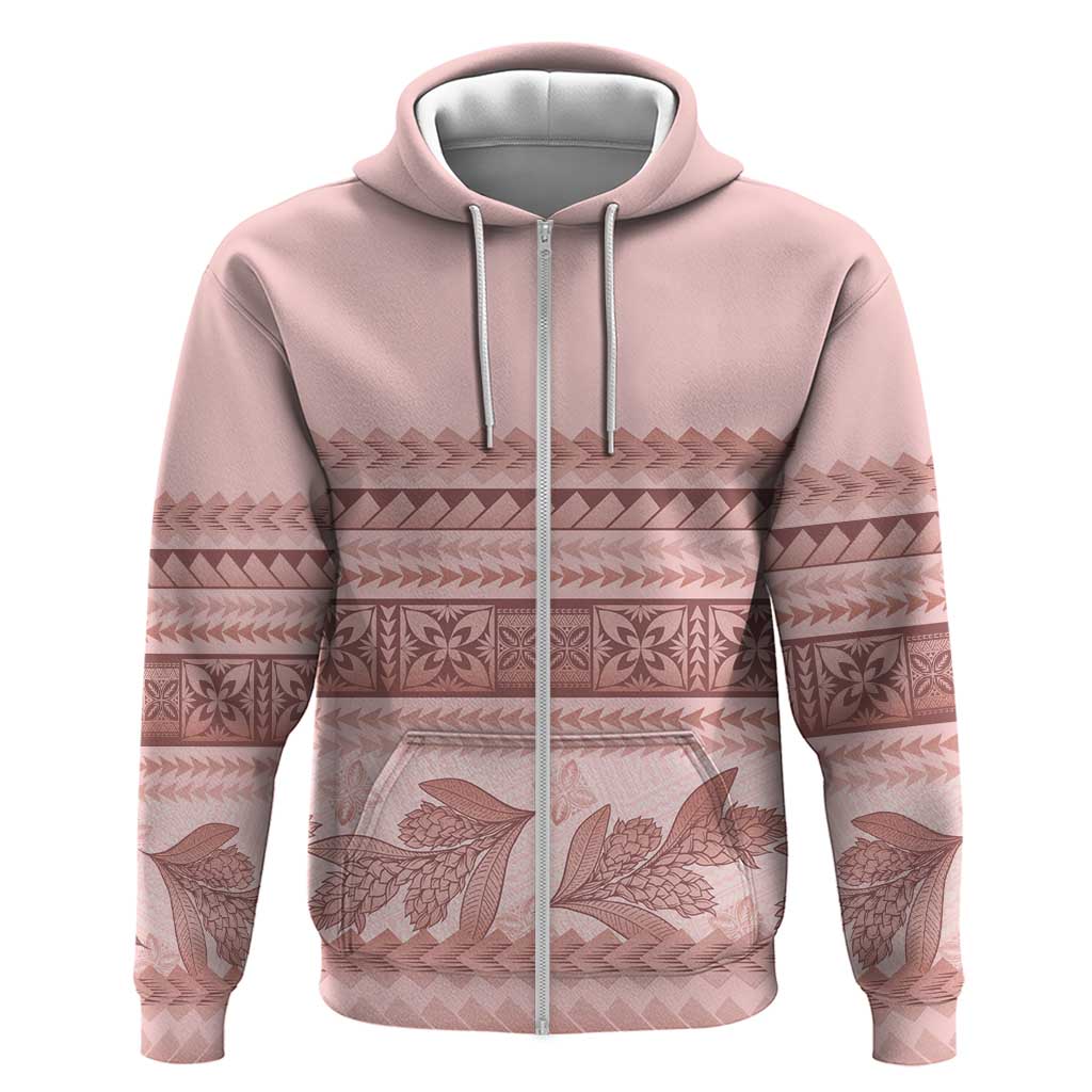 Pastel Pink Samoa Siapo Teuila Flowers Zip Hoodie LT14 Zip Hoodie Pastel Pink - Polynesian Pride