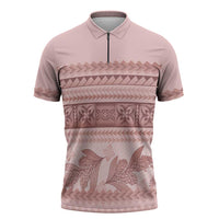 Pastel Pink Samoa Siapo Teuila Flowers Zipper Polo Shirt - Polynesian Pride