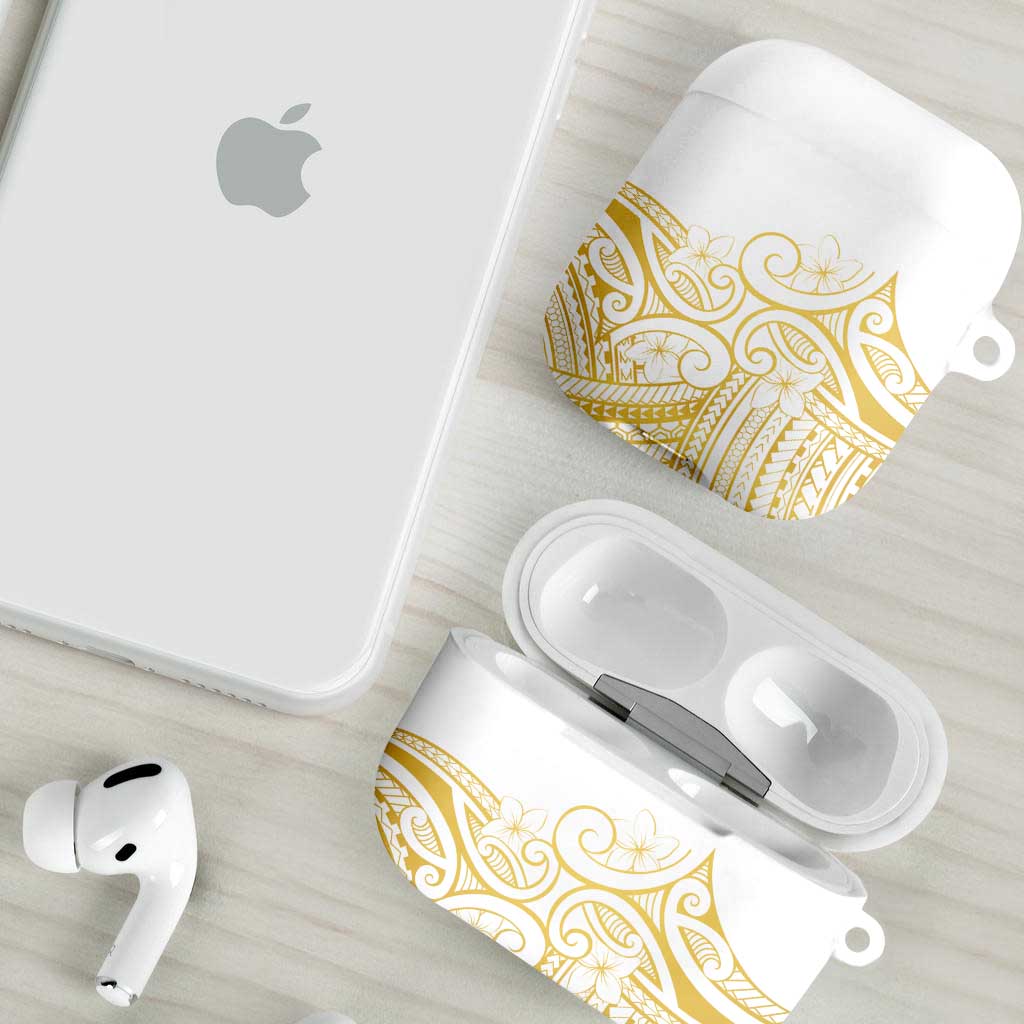 Polynesia White Sunday AirPods Case Plumeria Polynesian Tribal Gold Color - Polynesian Pride