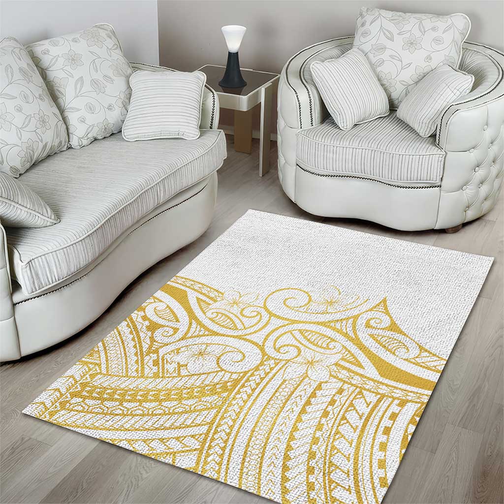 Polynesia White Sunday Area Rug Plumeria Polynesian Tribal Gold Color - Polynesian Pride