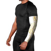 Polynesia White Sunday Arm Sleeves Plumeria Polynesian Tribal Gold Color - Polynesian Pride