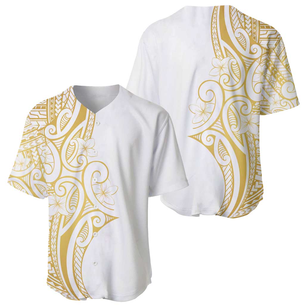 Polynesia White Sunday Baseball Jersey Plumeria Polynesian Tribal Gold Color - Polynesian Pride