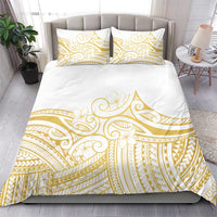 Polynesia White Sunday Bedding Set Plumeria Polynesian Tribal Gold Color - Polynesian Pride