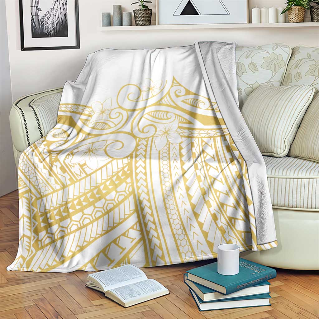 Polynesia White Sunday Blanket Plumeria Polynesian Tribal Gold Color - Polynesian Pride