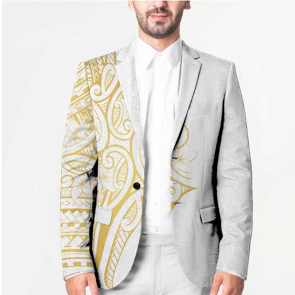 Polynesia White Sunday Blazer Plumeria Polynesian Tribal Gold Color - Polynesian Pride