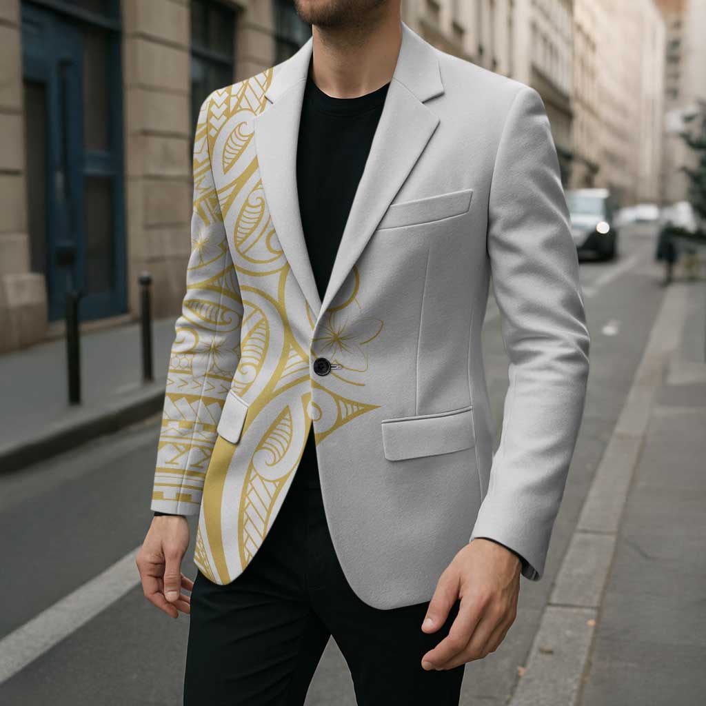 Polynesia White Sunday Blazer Plumeria Polynesian Tribal Gold Color - Polynesian Pride