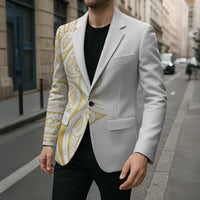 Polynesia White Sunday Blazer Plumeria Polynesian Tribal Gold Color - Polynesian Pride