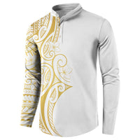 Polynesia White Sunday Button Sweatshirt Plumeria Polynesian Tribal Gold Color - Polynesian Pride