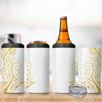 Polynesia White Sunday 4 in 1 Can Cooler Tumbler Plumeria Polynesian Tribal Gold Color - Polynesian Pride