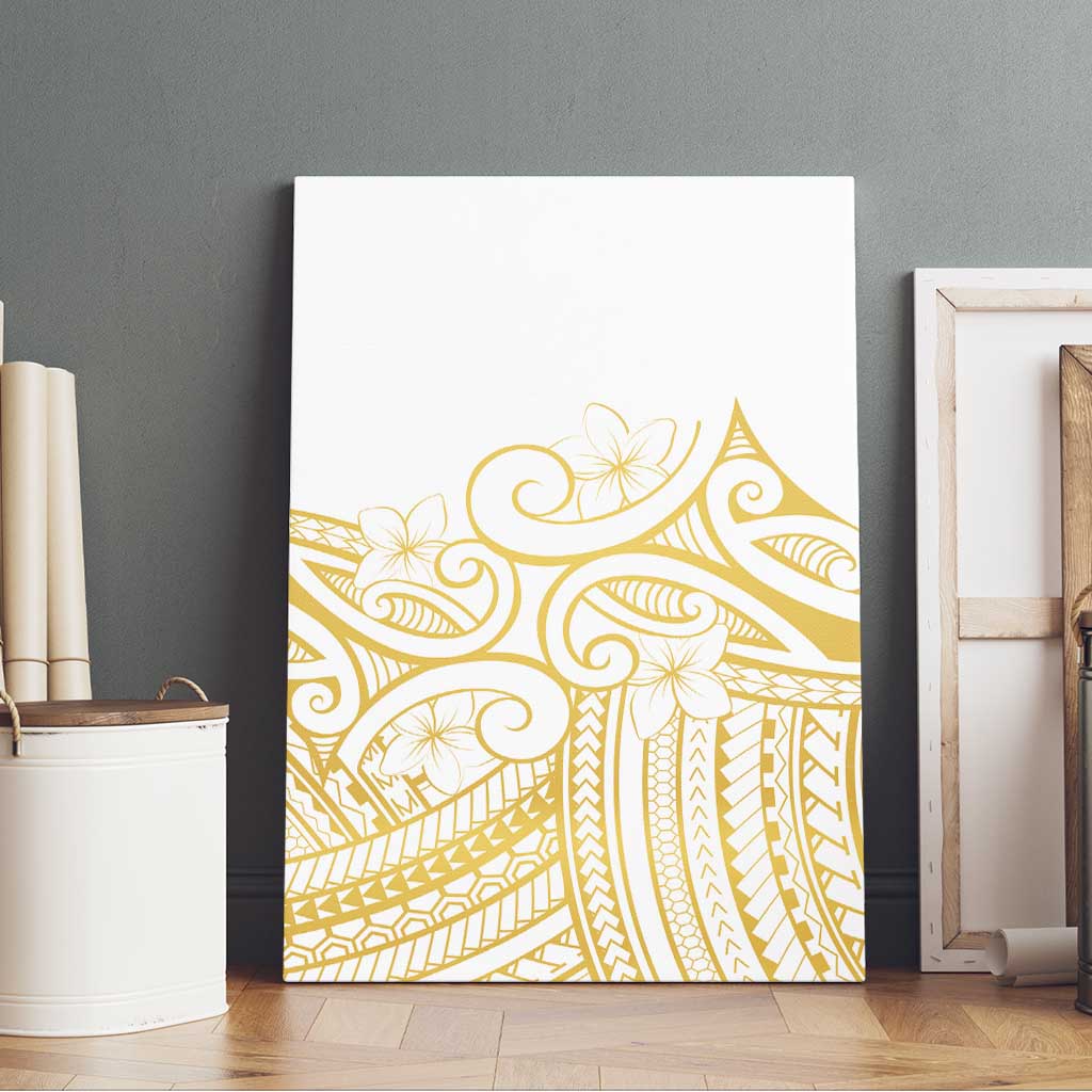 Polynesia White Sunday Canvas Wall Art Plumeria Polynesian Tribal Gold Color - Polynesian Pride