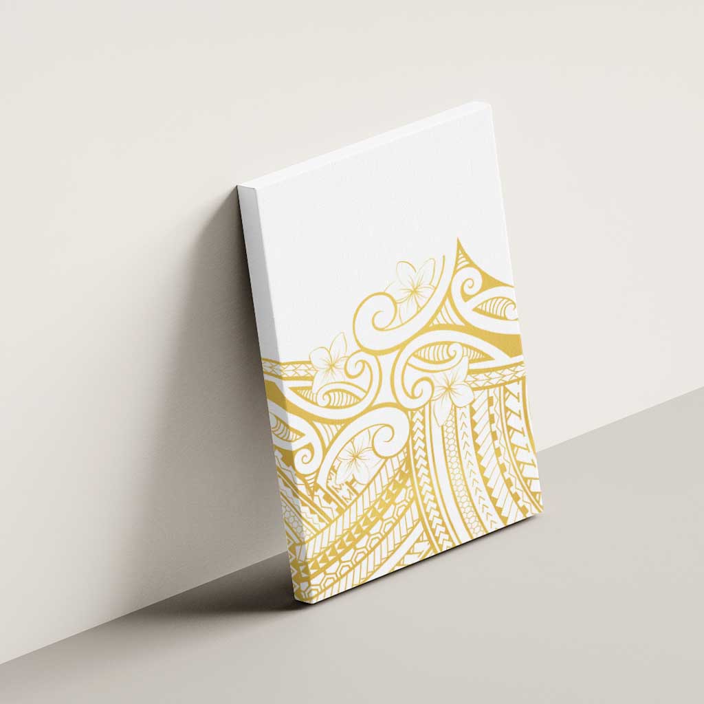 Polynesia White Sunday Canvas Wall Art Plumeria Polynesian Tribal Gold Color - Polynesian Pride