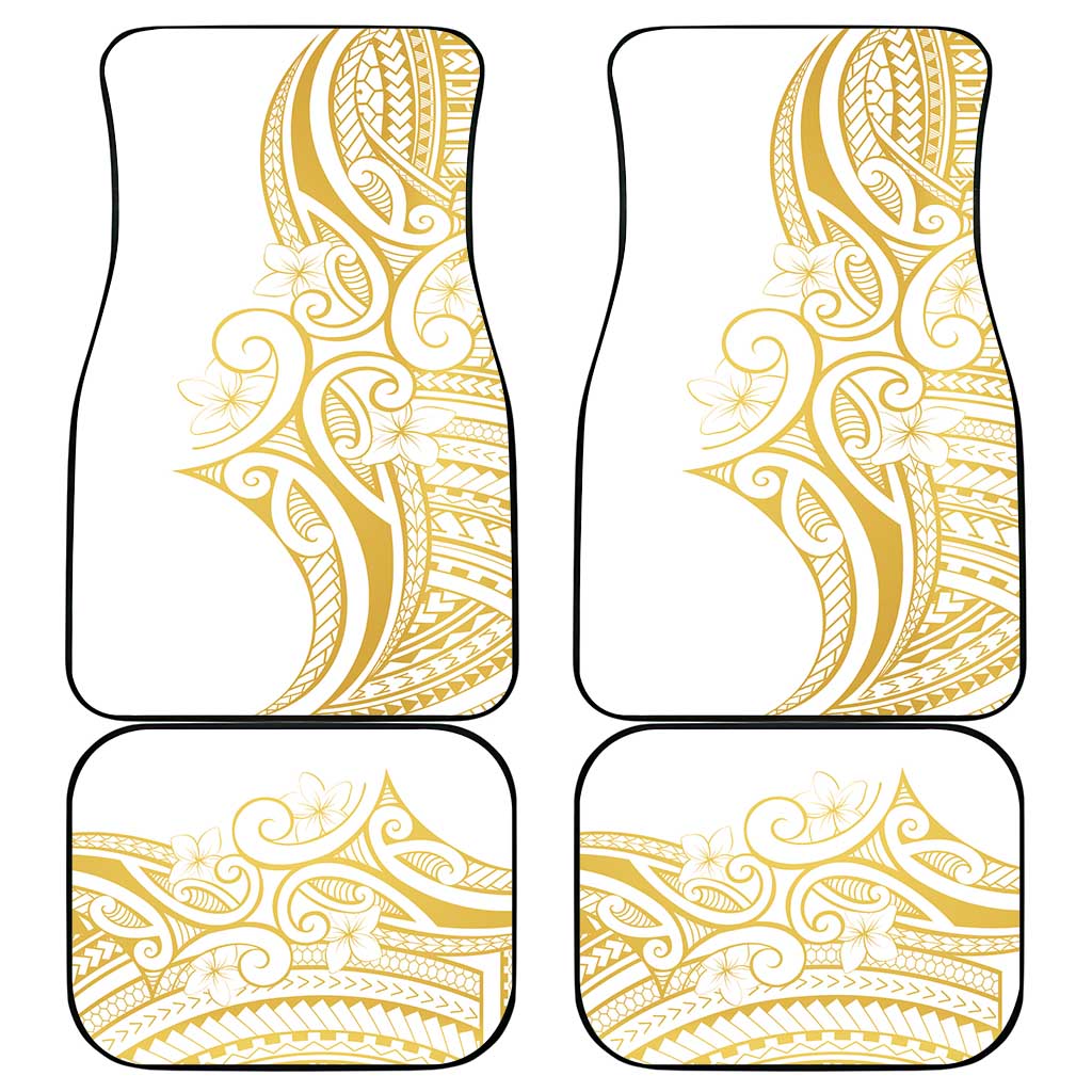 Polynesia White Sunday Car Mats Plumeria Polynesian Tribal Gold Color - Polynesian Pride