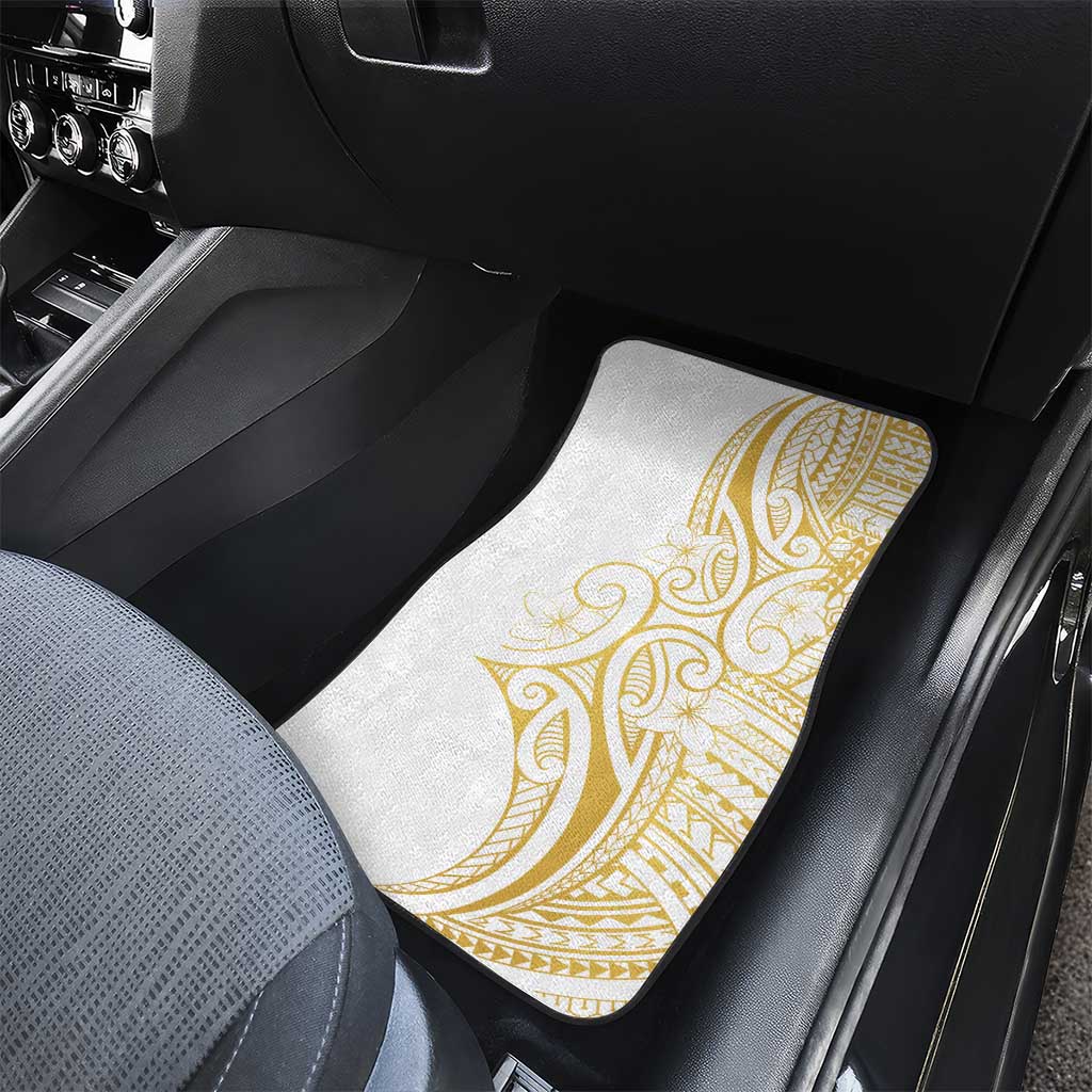 Polynesia White Sunday Car Mats Plumeria Polynesian Tribal Gold Color - Polynesian Pride
