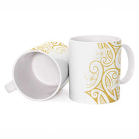 Polynesia White Sunday Ceramic Mug Plumeria Polynesian Tribal Gold Color - Polynesian Pride