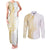 Polynesia White Sunday Couples Matching Tank Maxi Dress and Long Sleeve Button Shirt Plumeria Polynesian Tribal Gold Color - Polynesian Pride