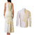 Polynesia White Sunday Couples Matching Tank Maxi Dress and Long Sleeve Button Shirt Plumeria Polynesian Tribal Gold Color - Polynesian Pride
