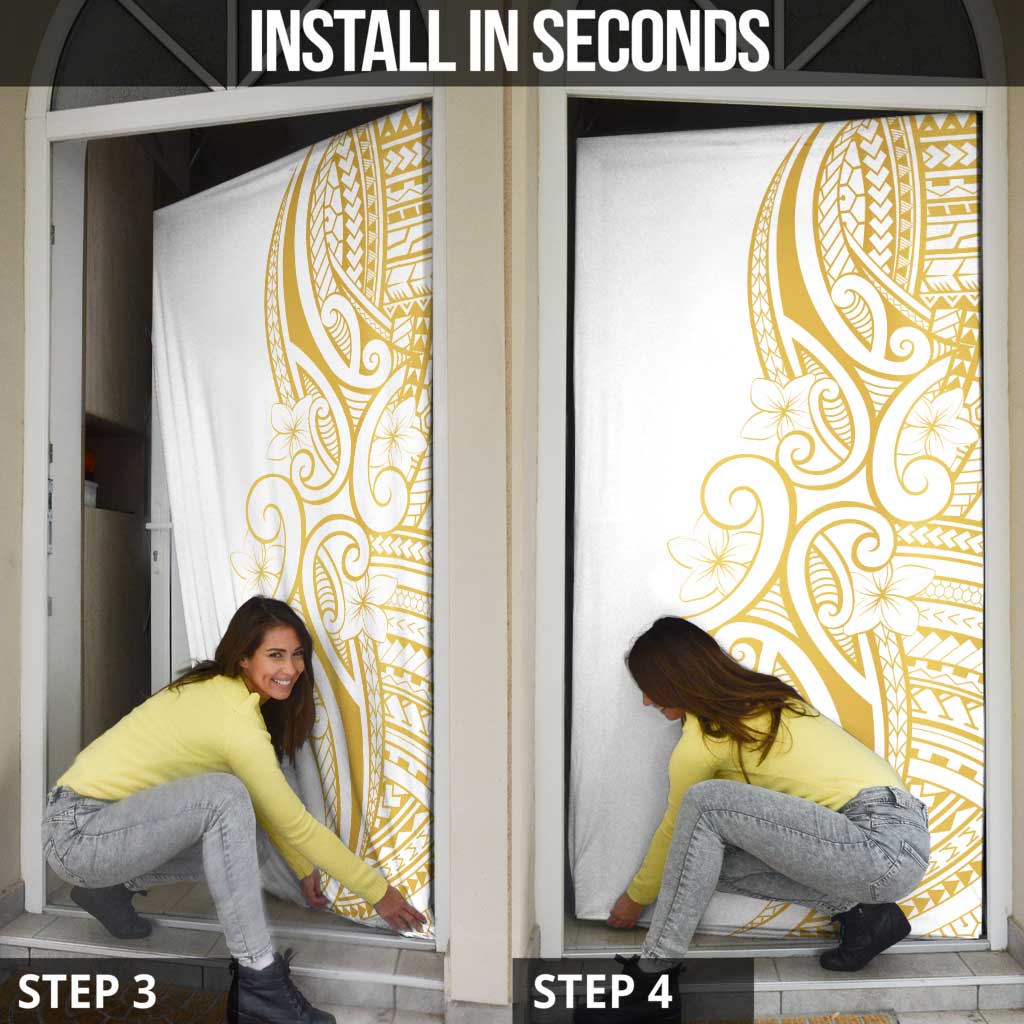 Polynesia White Sunday Door Cover Plumeria Polynesian Tribal Gold Color - Polynesian Pride