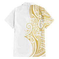 Polynesia White Sunday Family Matching Summer Maxi Dress and Hawaiian Shirt Plumeria Polynesian Tribal Gold Color - Polynesian Pride