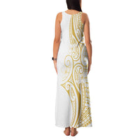 Polynesia White Sunday Family Matching Tank Maxi Dress and Hawaiian Shirt Plumeria Polynesian Tribal Gold Color - Polynesian Pride