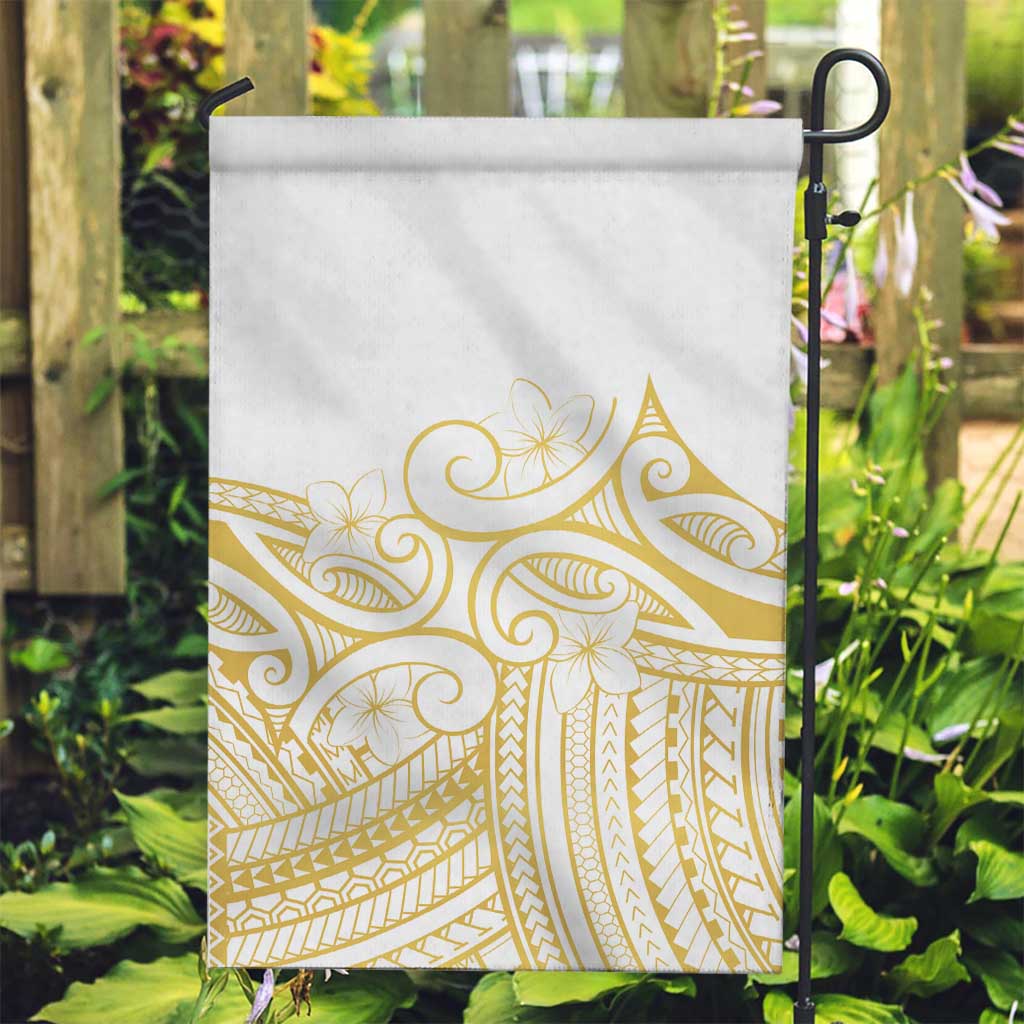 Polynesia White Sunday Garden Flag Plumeria Polynesian Tribal Gold Color - Polynesian Pride
